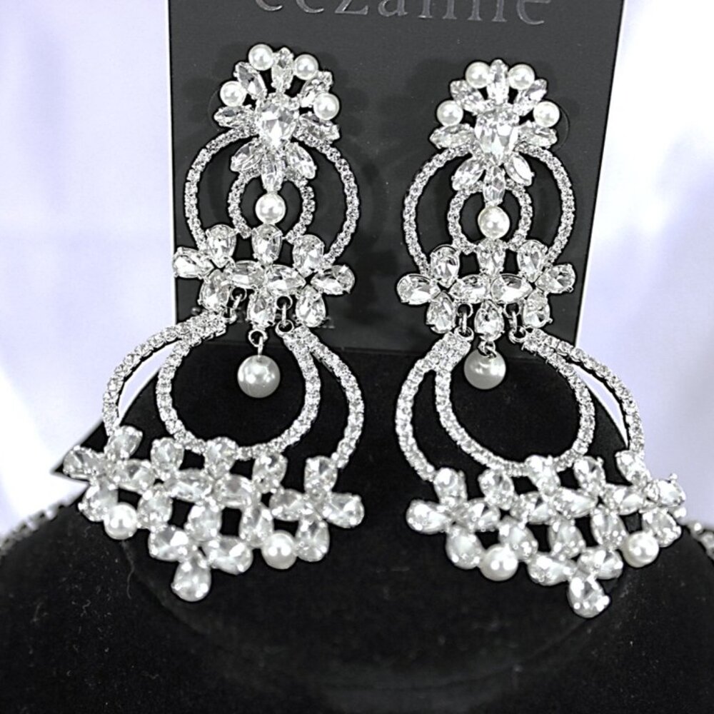 Cézanne Silver-Tone Rhinestone Floral Necklace & Chandelier Earring Set NWT - Picture 6 of 6
